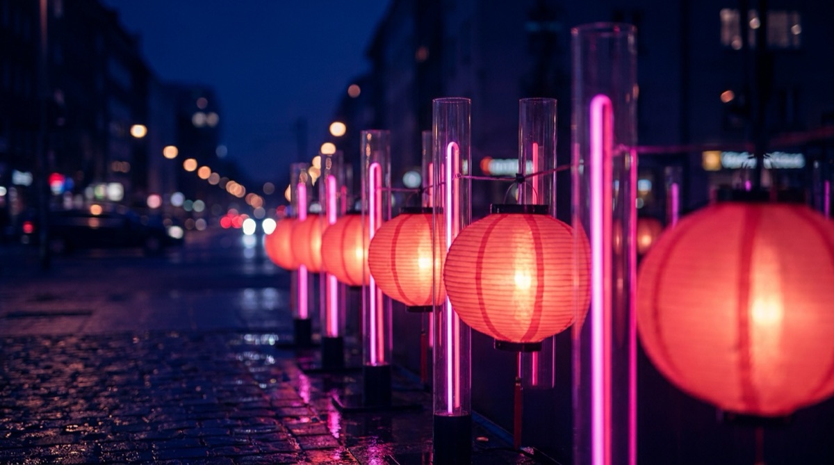 Neon signs and paper lanterns at night in Kabukicho, Shinjuku